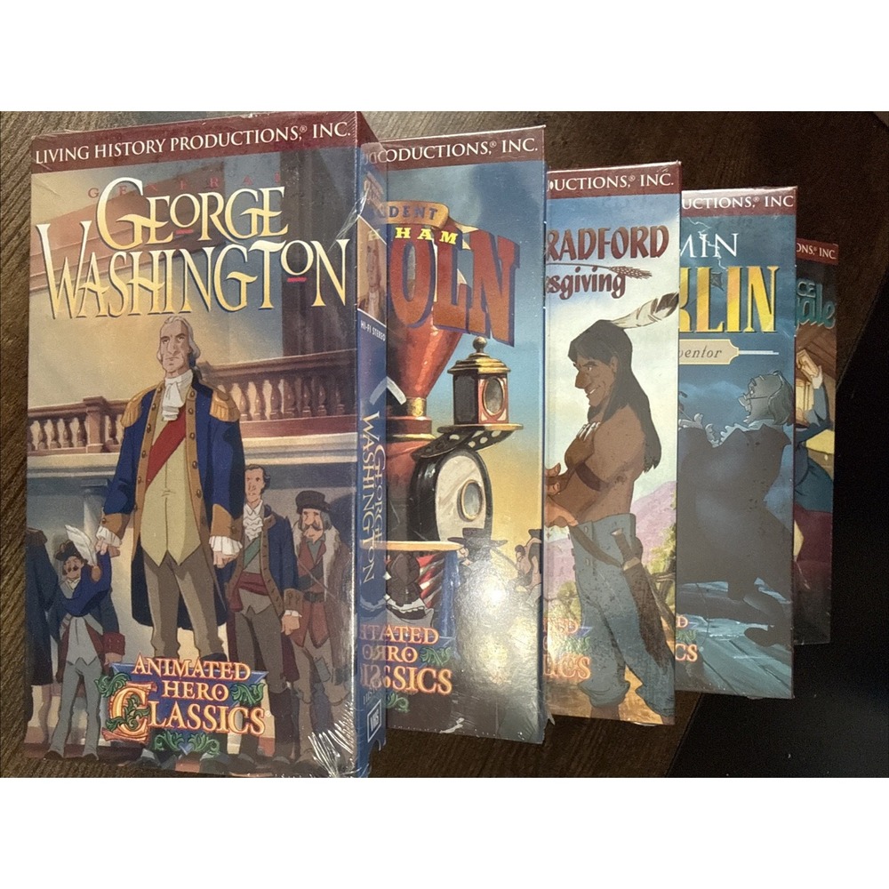 VHS Set Of 5 Animated Hero classic New/Sealed Washington, Lincoln, Franklin +++
